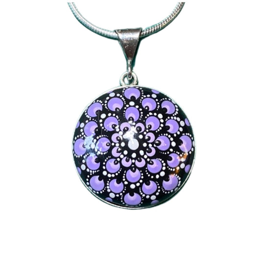 Large Purple Mandala Pendant on Sterling Silver Chain