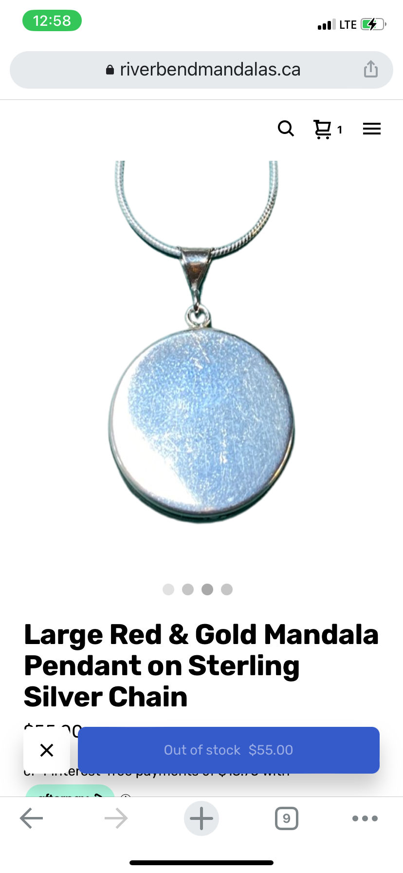 Large Red & Gold Mandala Pendant on Sterling Silver Chain