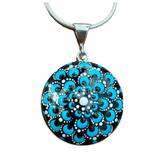 Large Turquoise Mandala Pendant with Sterling Silver Chain