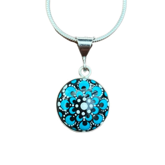 Small Turquoise Mandala Pendant with Sterling Silver Chain