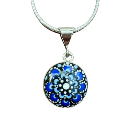 Small Blue Mandala Pendant on Sterling Silver Chain