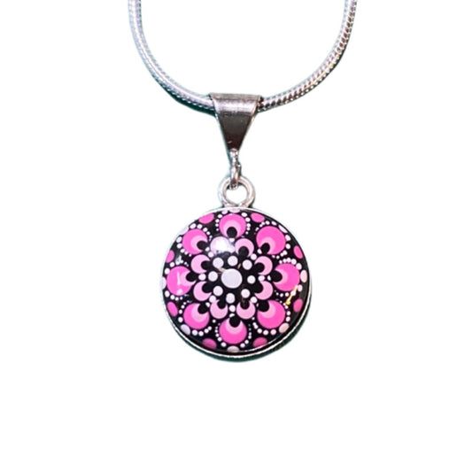 Small Pink Mandala Pendant on Sterling Silver Chain