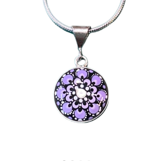 Small Purple Mandala Pendant on Sterling Silver Chain