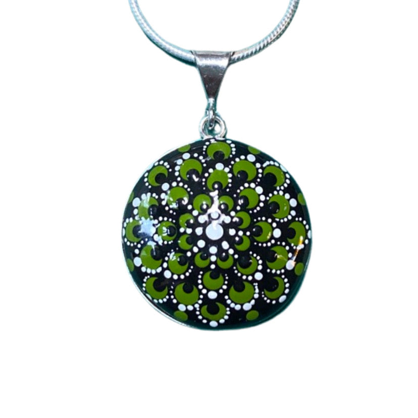 Large Green Mandala Pendant on Sterling Silver Chain