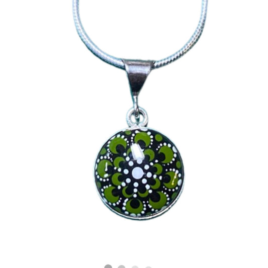 Small Green Mandala Pendant on Sterling Silver Chain