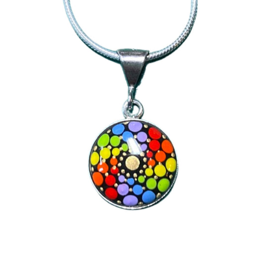 Small Rainbow Mandala Pendant on Sterling Silver Chain