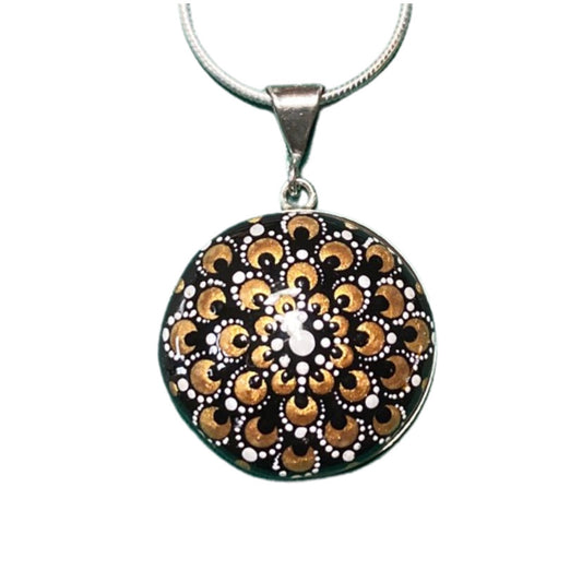 Large Gold Mandala Pendant on Sterling Silver Chain