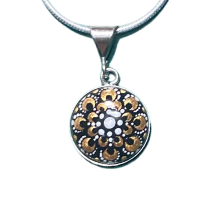 Small Gold Mandala Pendant on Sterling Silver Chain