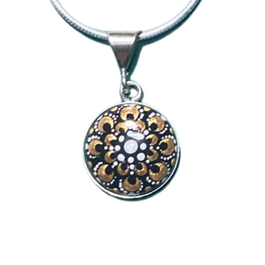 Small Gold Mandala Pendant on Sterling Silver Chain