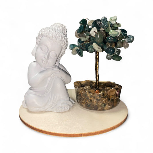 MOSS AGATE BUDDHA SET *Tranquility *Wealth *Self-Esteem
